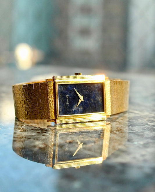 Piaget 1970s 18K Yellow Gold 25mm Manual Winding Dark Lapis