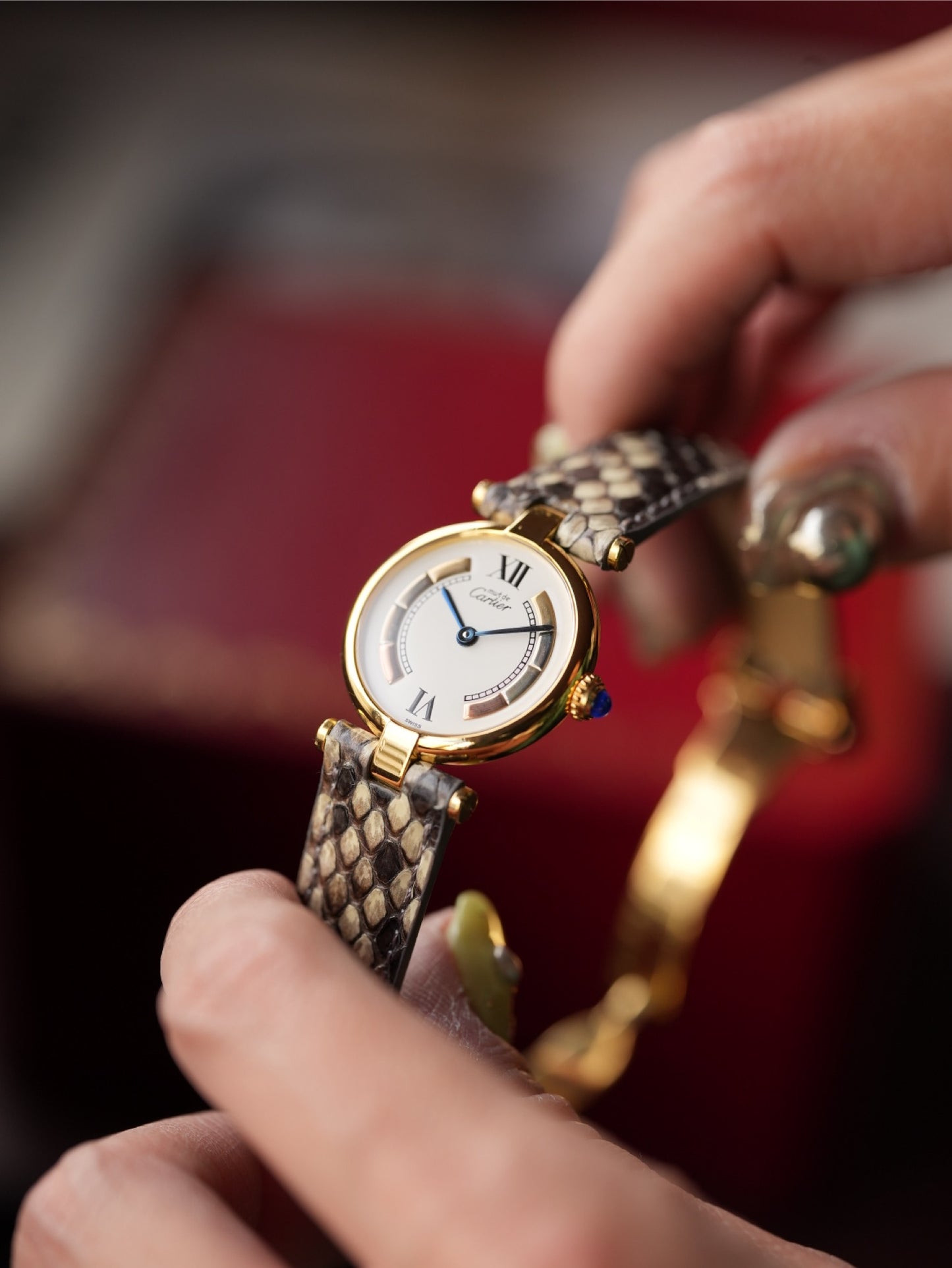 Cartier / Vandome Gold Mantel Damenuhr Tank Vermeil 925