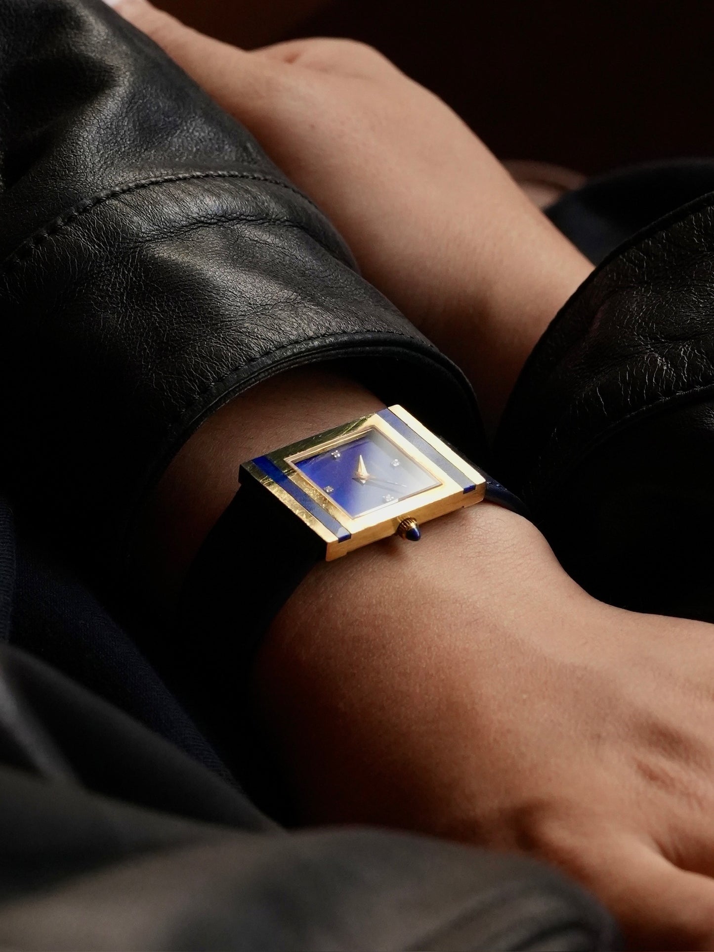 Harry Winston Lapis dial with 4P Diamond index 18K case