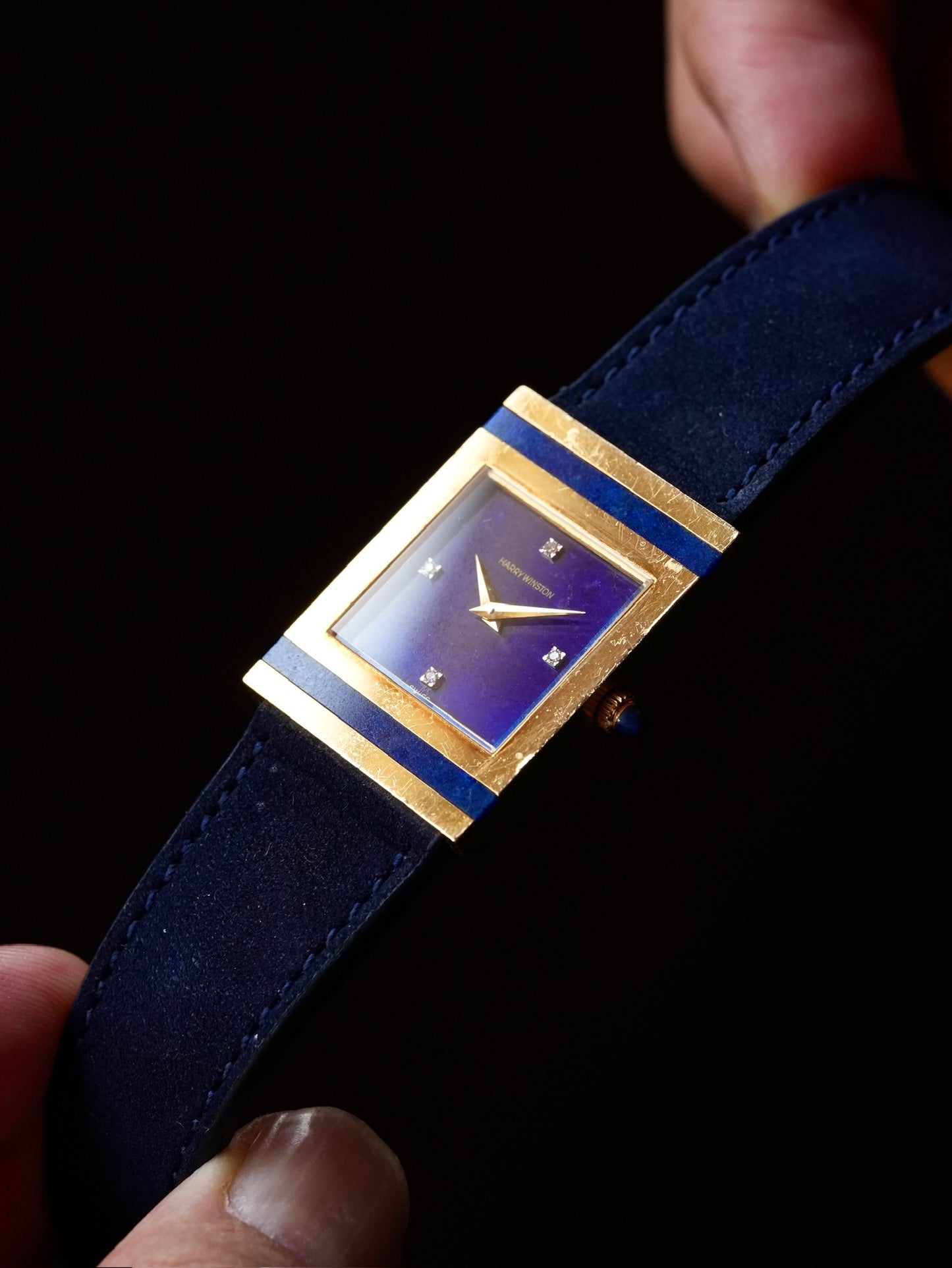 Harry Winston Lapis dial with 4P Diamond index 18K case
