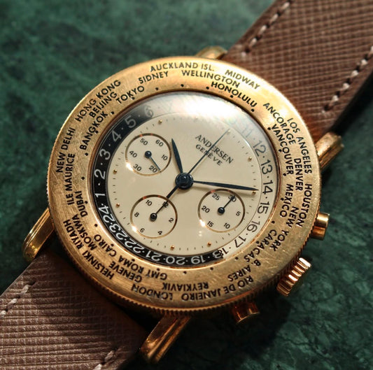 Andersen Genève World Timer 1990s 18K Yellow Gold Hand-Winding 39mm