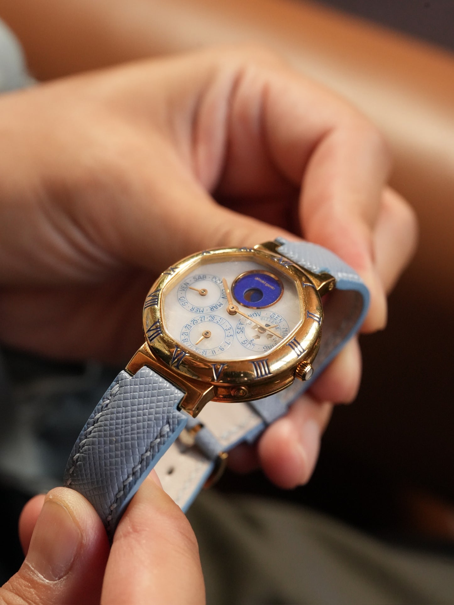 Gerald Genta Gefica / White Onyx / Perpetual calender