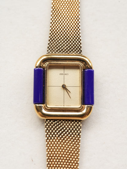 Seiko 1719-3070 Blue Stone Square – SGP/SS Gold Dial Back-Crown Manual Wind Bracelet Model